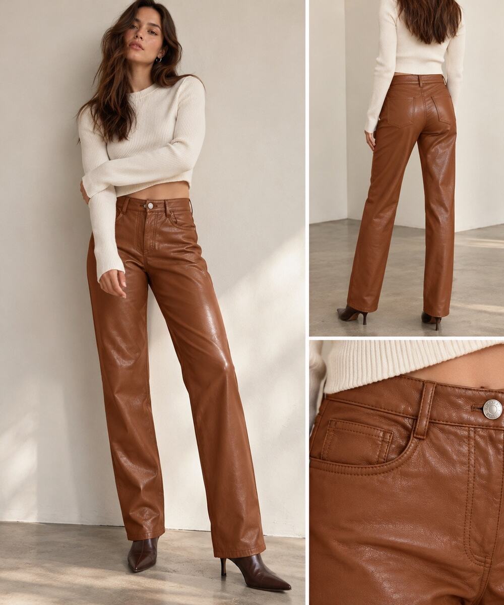 Aritzia Wilfred Melina Vegan Leather Pants 6 Tall Constant Camel Brown High Rise